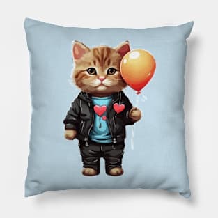 Cat Holding a Balloon Pillow