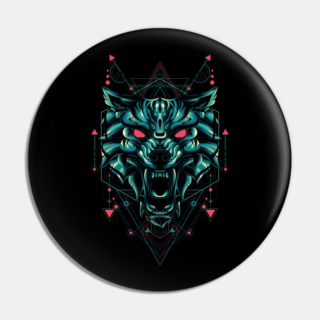 The Green Wolf sacred geometry Pin by secondsyndicate