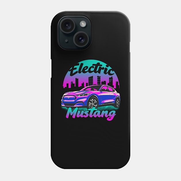 Pink Retro Electric Mustang Cityscape Phone Case by zealology