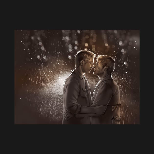 Destiel under the Rain by GioGui