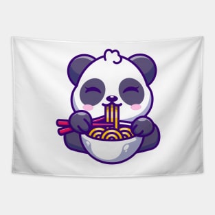 Cute panda eating ramen with chopstick cartoon Tapestry