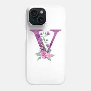 Floral Monogram V Beautiful Rose Bouquet Phone Case