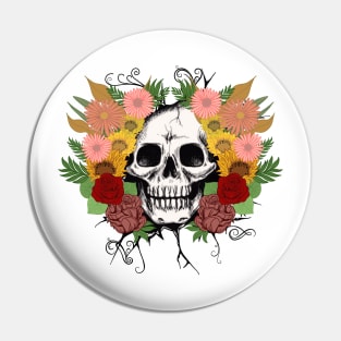 Peeping skull and flowers Pin