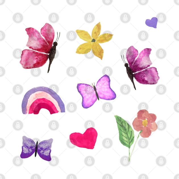 Watercolor cute flowers happy positivie stickers set by WatercolorFun