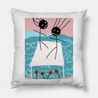 Kids on Trampoline Stick Figure Pillow