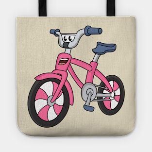 Cute pink kids bicycle cartoon illustration Tote