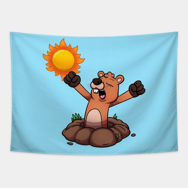 Yawning Groundhog Waking Up Tapestry by TheMaskedTooner