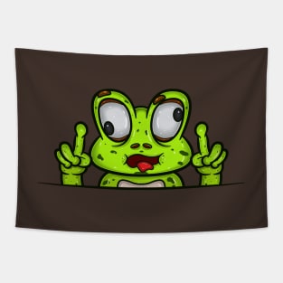 Frog Cartoon With Crazy Face Expression Tapestry