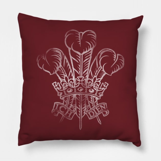 Three Feathers Ich Dien Pillow by TerraceTees