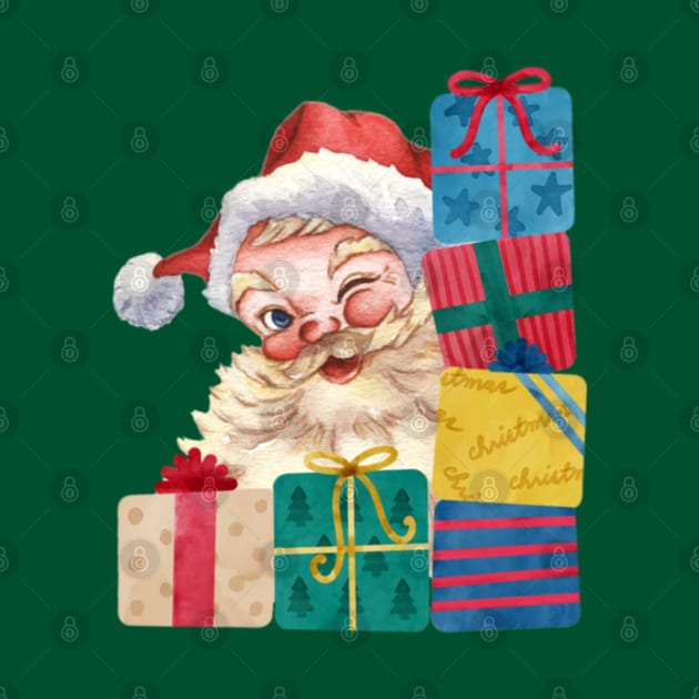 Funny Santa Claus Peaking And Winking With Gifts by aspinBreedCo2