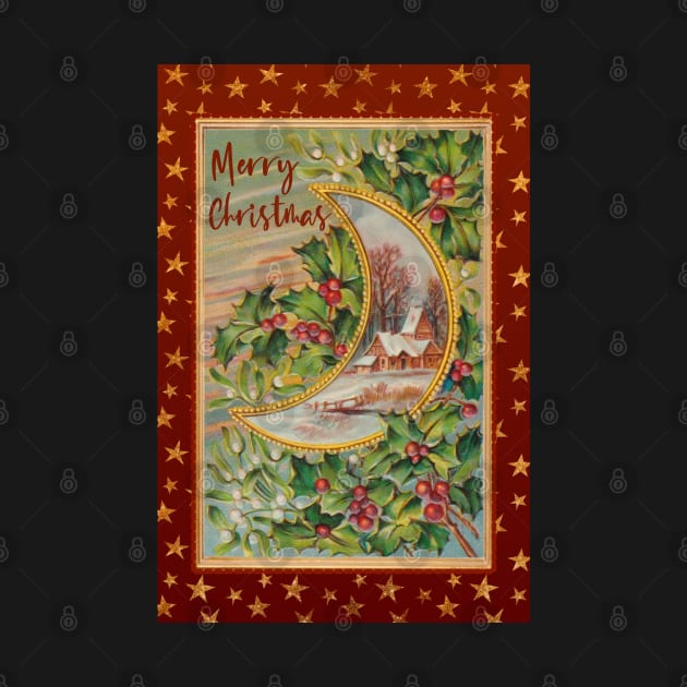 Vintage Christmas Scene With Holly and Mistletoe by sarahwainwright