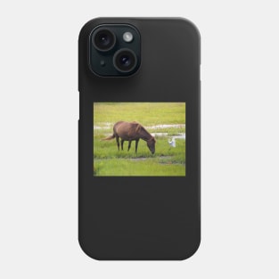 Assateague Pony and Cattle Egret in the Marsh Phone Case