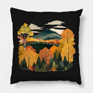 New England Autumn Leaves Landscape Illustration Pillow