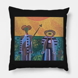 Mexican Style Abstract Colorful Don Quijote and Sancho Pillow