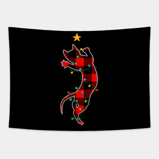 Playful Cat Buffalo Plaid Christmas Lights Cat Lover Christmas Gift Tapestry