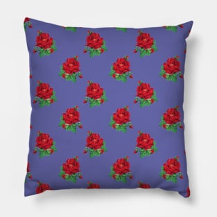 Red vintage roses on Very Peri Pillow