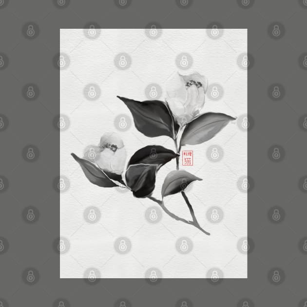 SumiE camellia flowers by cuisinecat