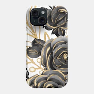 Floral Rose Art Golden Black Phone Case