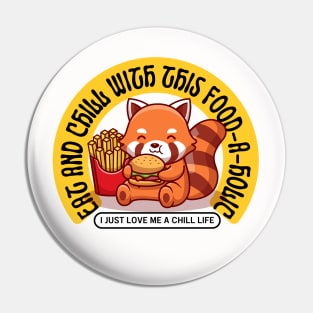 Hungry Red Panda Bear Foodaholic Eating Fries and Burger Pin