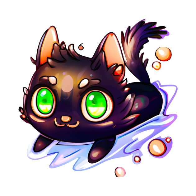 Black cat swimming by Meowsiful