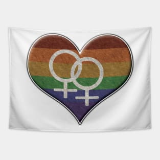 Large Lesbian Pride Rainbow Colored Heart with Female Gender Symbols Tapestry