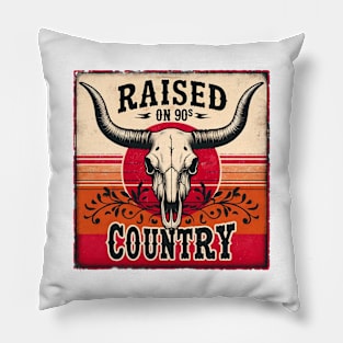 Country Music Raised on 90s Country Vintage Bull Skeleton Pillow