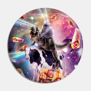 Laser Eyes Space Cat On Dinosaur Cow - Rainbow Pin