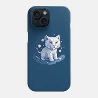 watercolor magical white tiger in starry night illustration sticker Phone Case