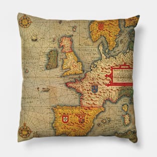 Antique Map, a Sea Chart of Europe by Lucas Janszoon Waghenaer, 1583 Pillow