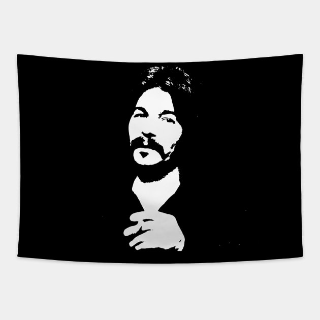 John Prine White Stencil Tapestry by OliviaCookArt