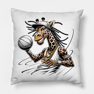 Basketball Giraffe Player | Whimsical Hoops & Wildlife Art Pillow