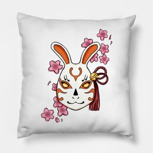 Blossoming Habits: A Cherry Blossom Japanese Mask Orange Pillow