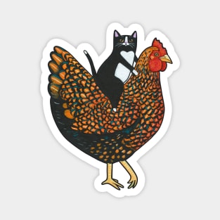 Tuxedo Cat On  A Wyandotte Chicken Magnet