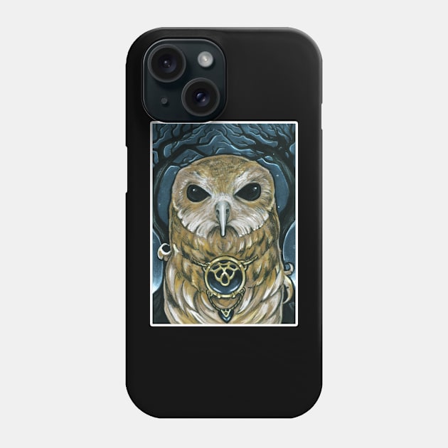 Owl Guardian of the Woods - White Outlined Version Phone Case by Nat Ewert Art