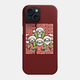 Happy Christmas Sloth Family in Santa Hats Phone Case