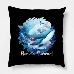 Born in Summer! Whale and Deep Ocean theme Pillow