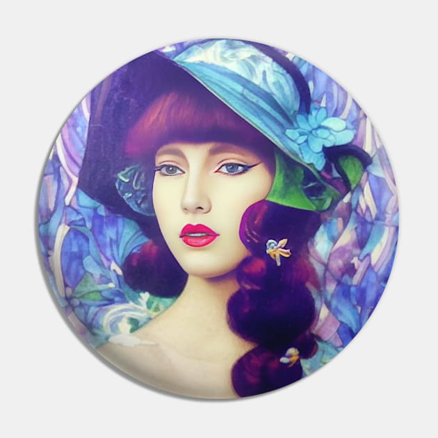 Abstract Beautiful Art Deco Style Woman Portrait Pin by Sandy Richter Art & Designs