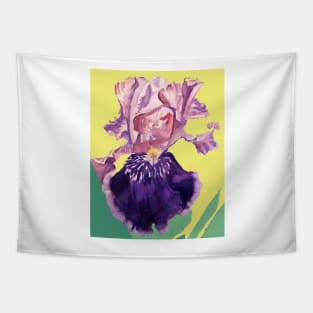 Iris Watercolor Painting - Glorious Purple on Lemon Yellow Tapestry