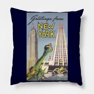 Greetings From New York Travel Poster Landmarks Pillow