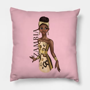 Black is Beautiful - Zambia African Heritage Melanin Girl in traditional outfit Pillow