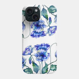 Blue poppies floral pattern Phone Case