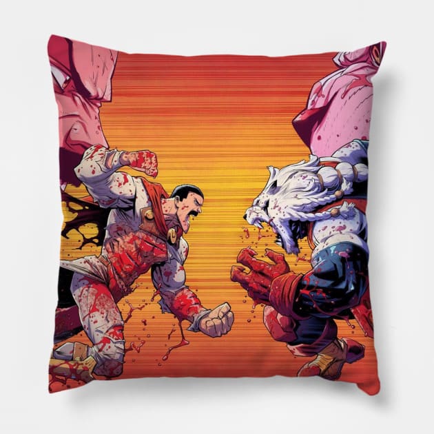 omni man vs battle beast Pillow by super villain