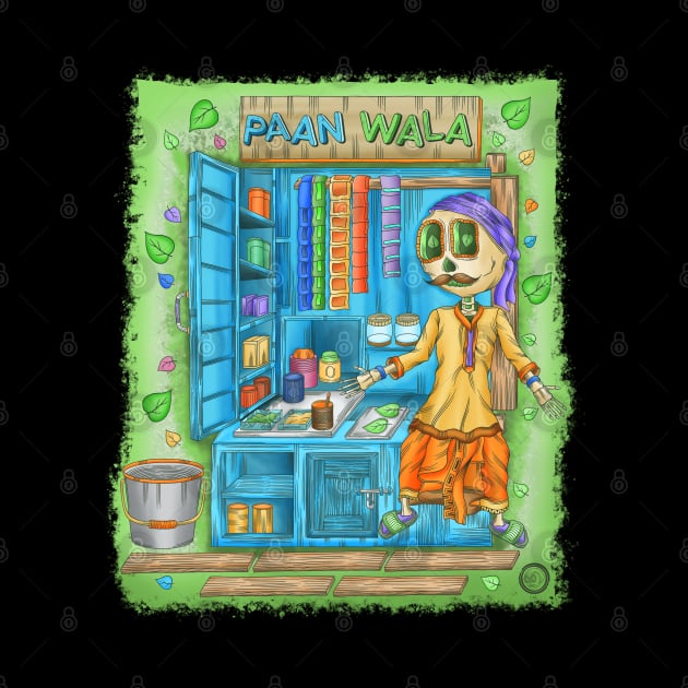 Cute Skeleton Paan Wala- Día De Los Muertos - Mumbai City- Street Food by Scriptnbones