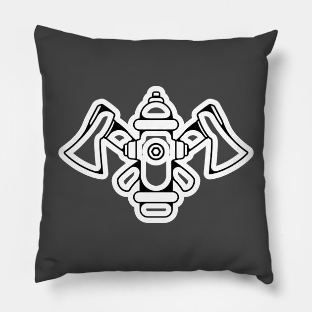 Ax hammer In Cross Sign with Fire Water Hydrant Sticker design logo. Fire department sticker logo design. Fire hydrant with fire axe hammer sticker vector design. Pillow by AlviStudio