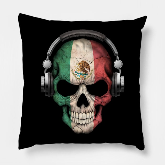 Dark Skull Deejay with Mexican Flag Pillow by jeffbartels