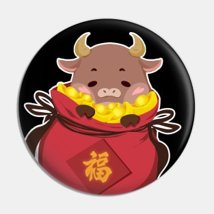 Cute little Ox Gives Best Wishes / Year of the Ox 2021 Pin