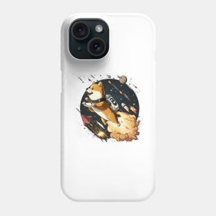 shiba inu flying into space with a rocket Phone Case