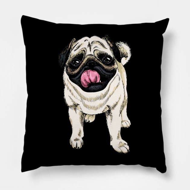 Snazzy Snouts Pug Swagger, Tee Trend for Doggy Admirers Pillow by Merle Huisman