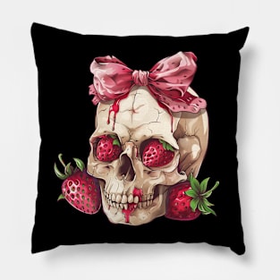 Coquette Strawberry Skull Pillow