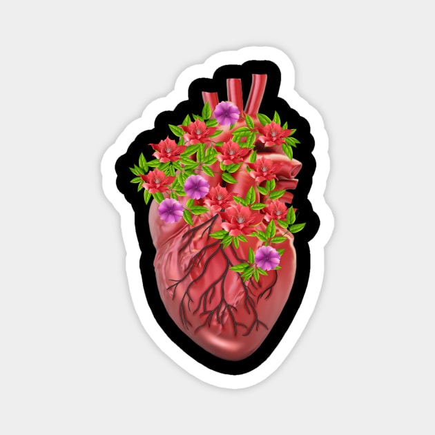 Human Heart Surrounded by Flowers Magnet by logiamerch